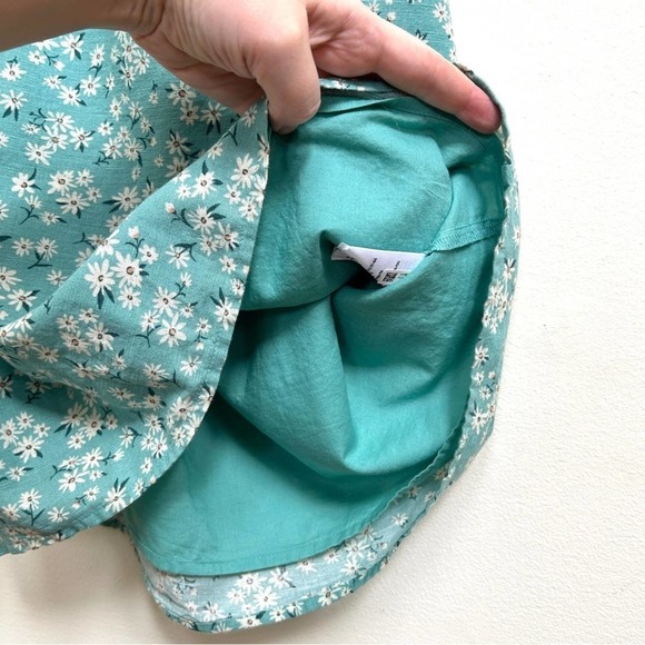 AE American Eagle Linen Blend Floral Tie Back Mini Dress in Mint, Size Small - Picture 9 of 13